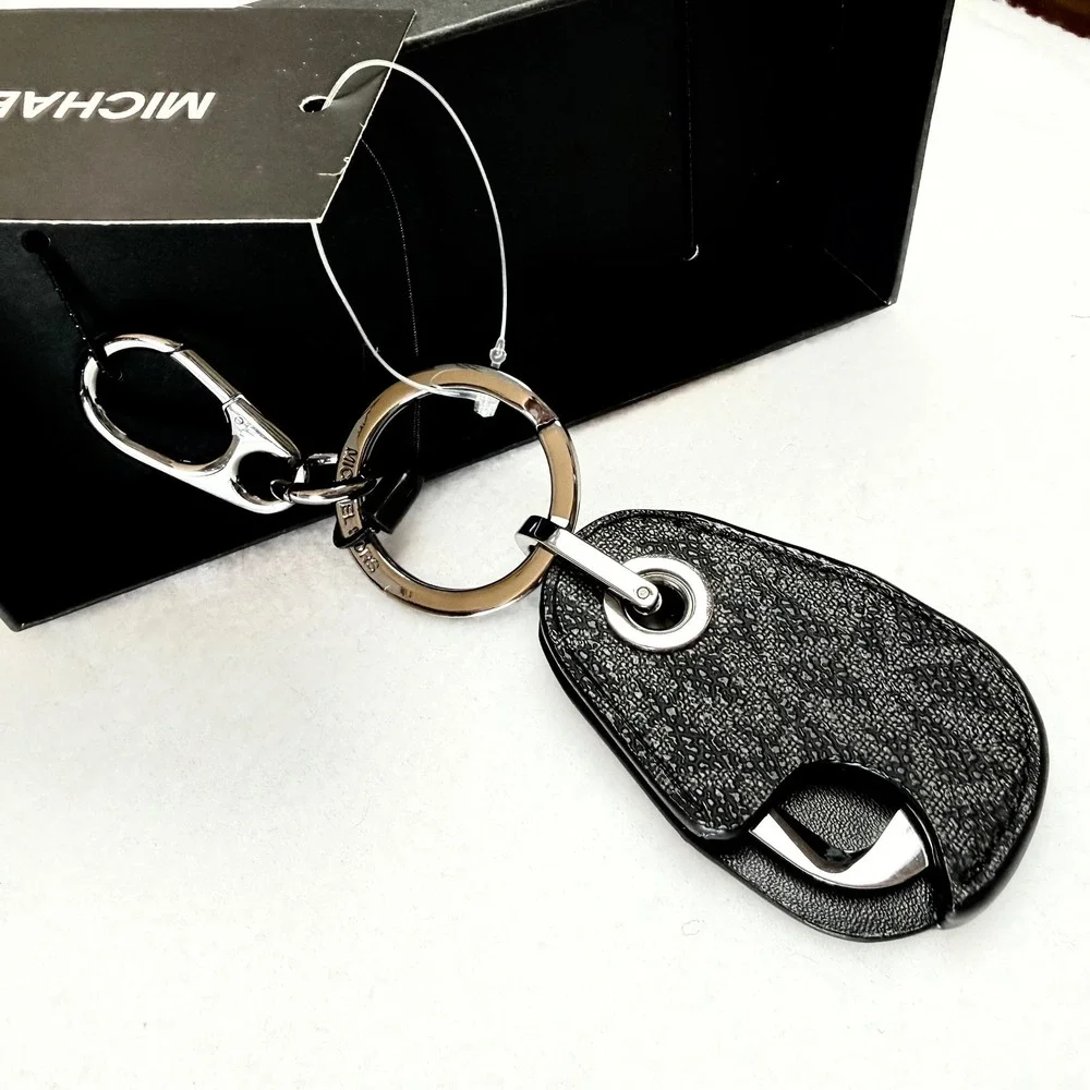 Michael Kors Men's Harrison Black Signature Logo Bottle Opener Key Fob NWB